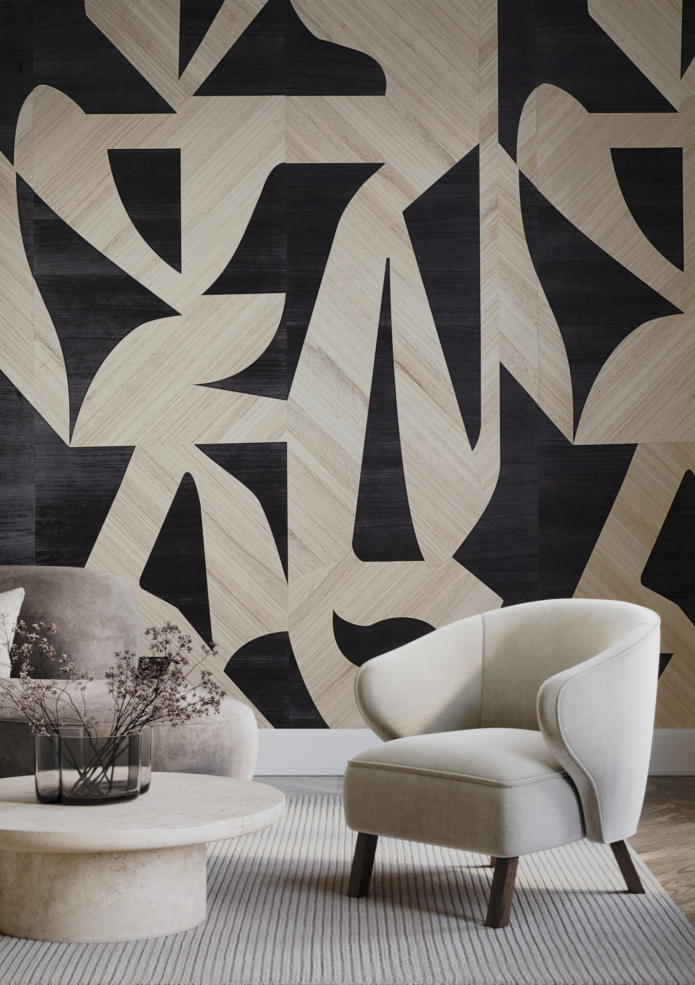 Modern Muse wallcovering from Phillip Jeffries. Black and white line pattern