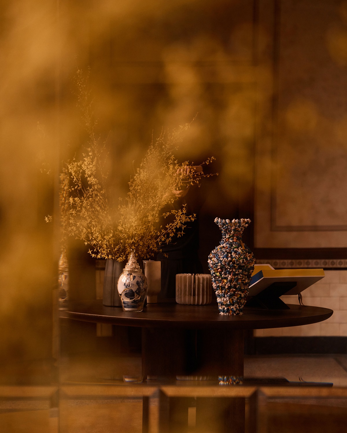 soft focus in sepia tones of table vignette in Rosewood amsterdam