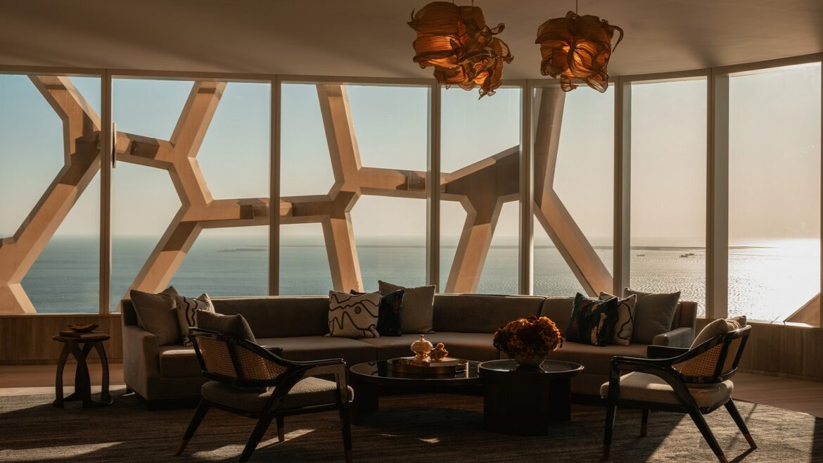 architectural framework to window overlooking the sea from Rosewood hotels