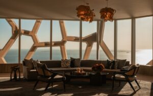 architectural framework to window overlooking the sea from Rosewood hotels