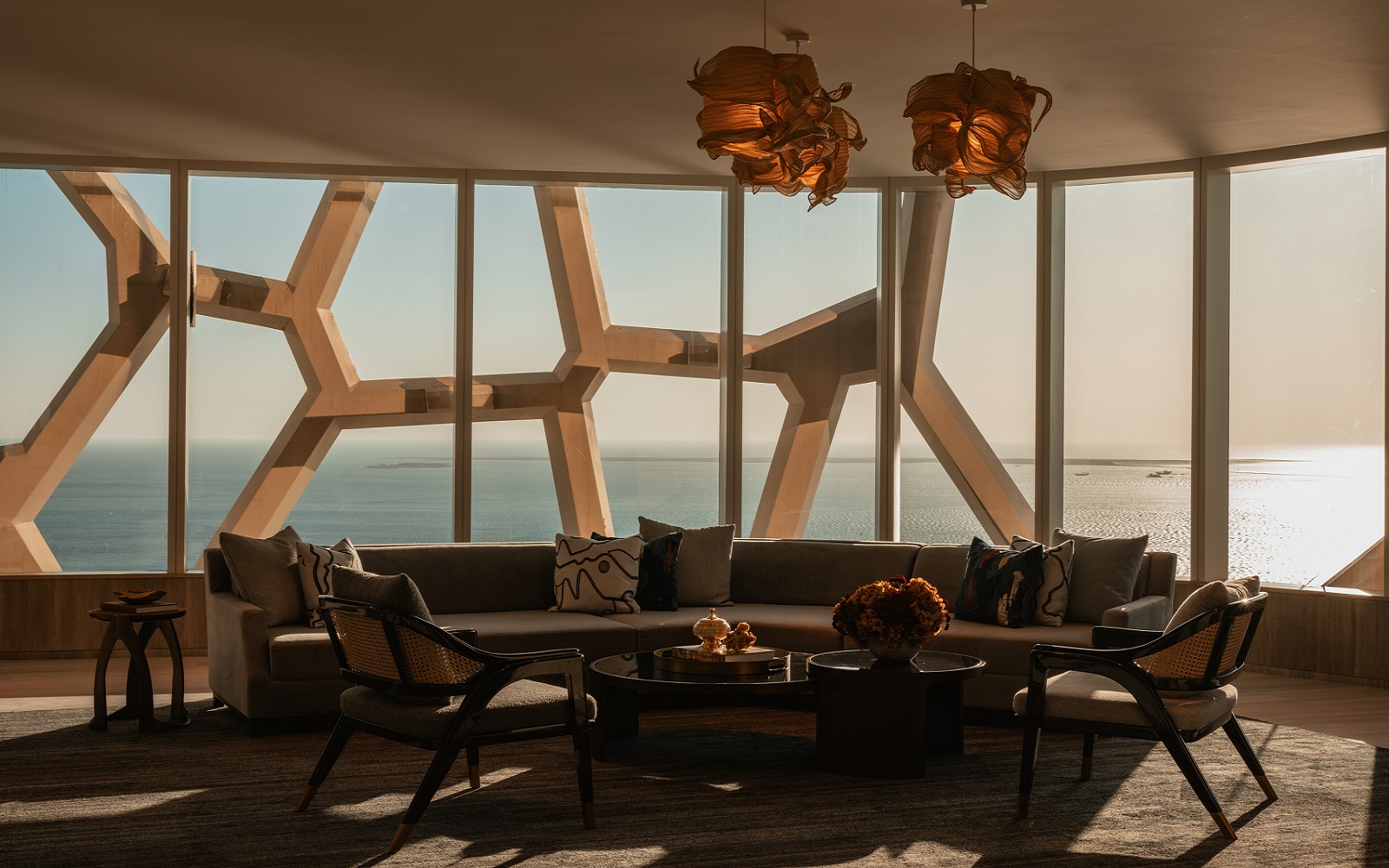 architectural framework to window overlooking the sea from Rosewood hotels