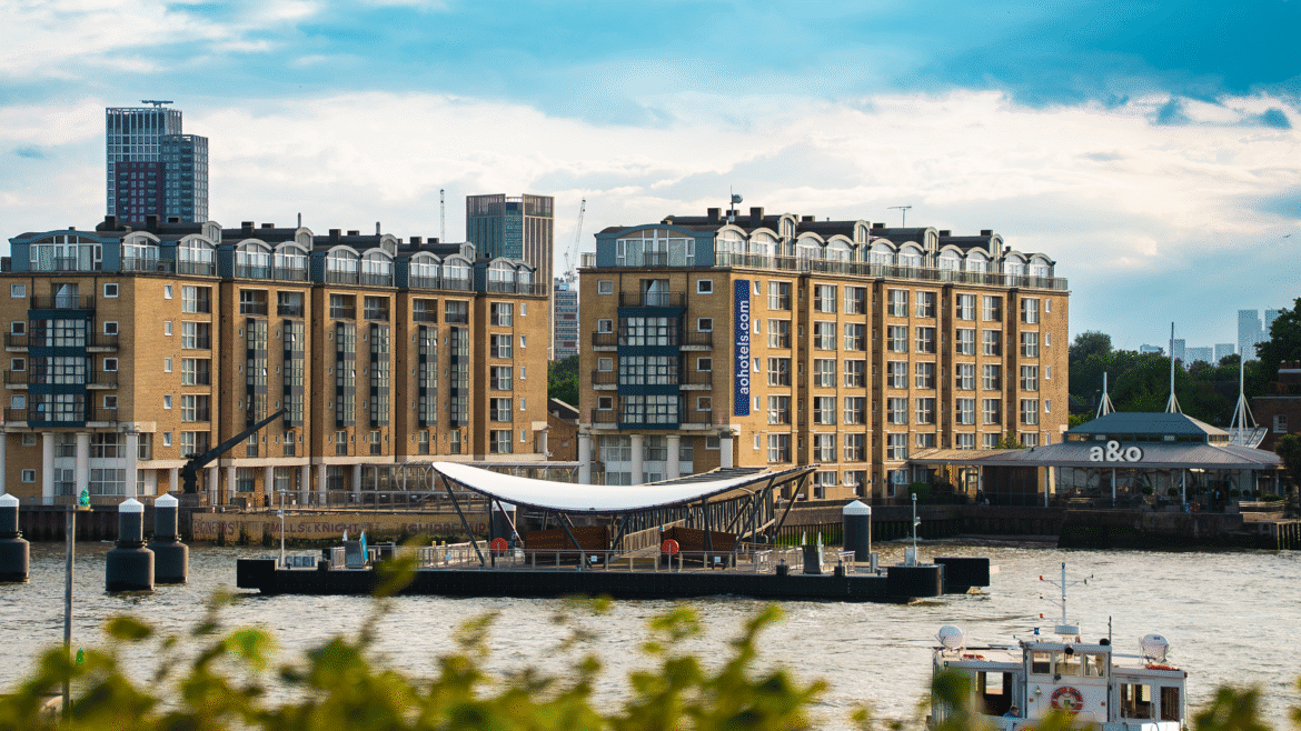 view across river Thames to ao hostel
