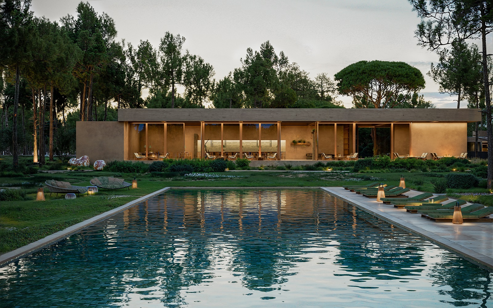 exterior view across outdoor pool of Aroeira Collections by Missoni