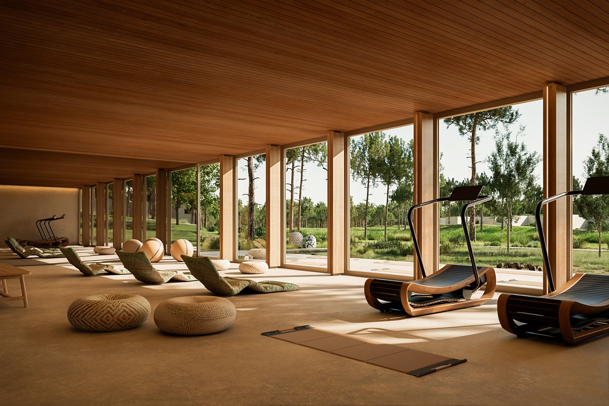 gym and wellness centre with wooden equipment and missoni fabrics