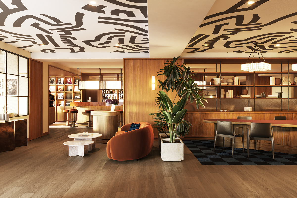 lobby, lounge, bar in Miiro Spittelberg with graphic painted ceiling