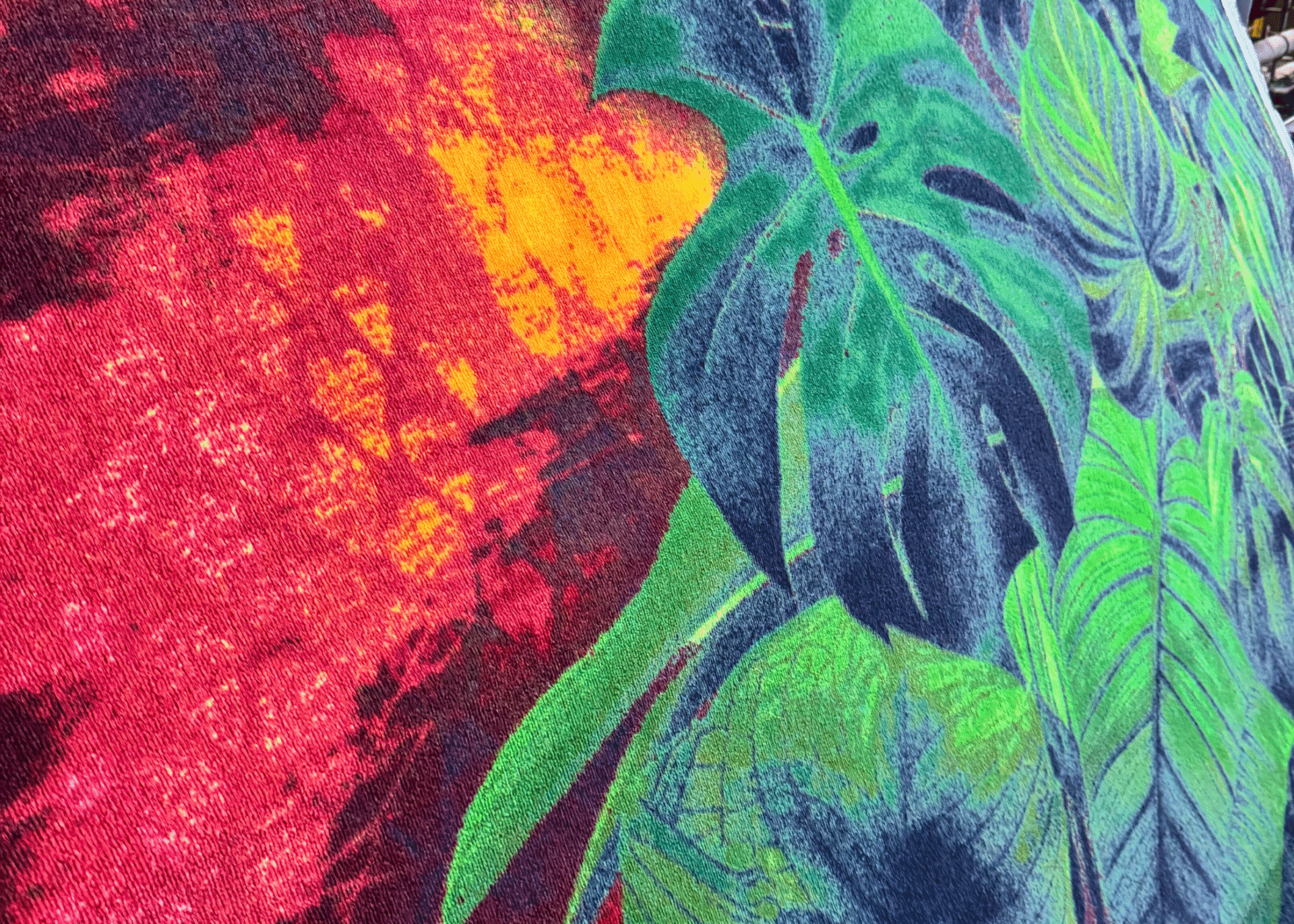 Jungle print on red carpet by Balsan