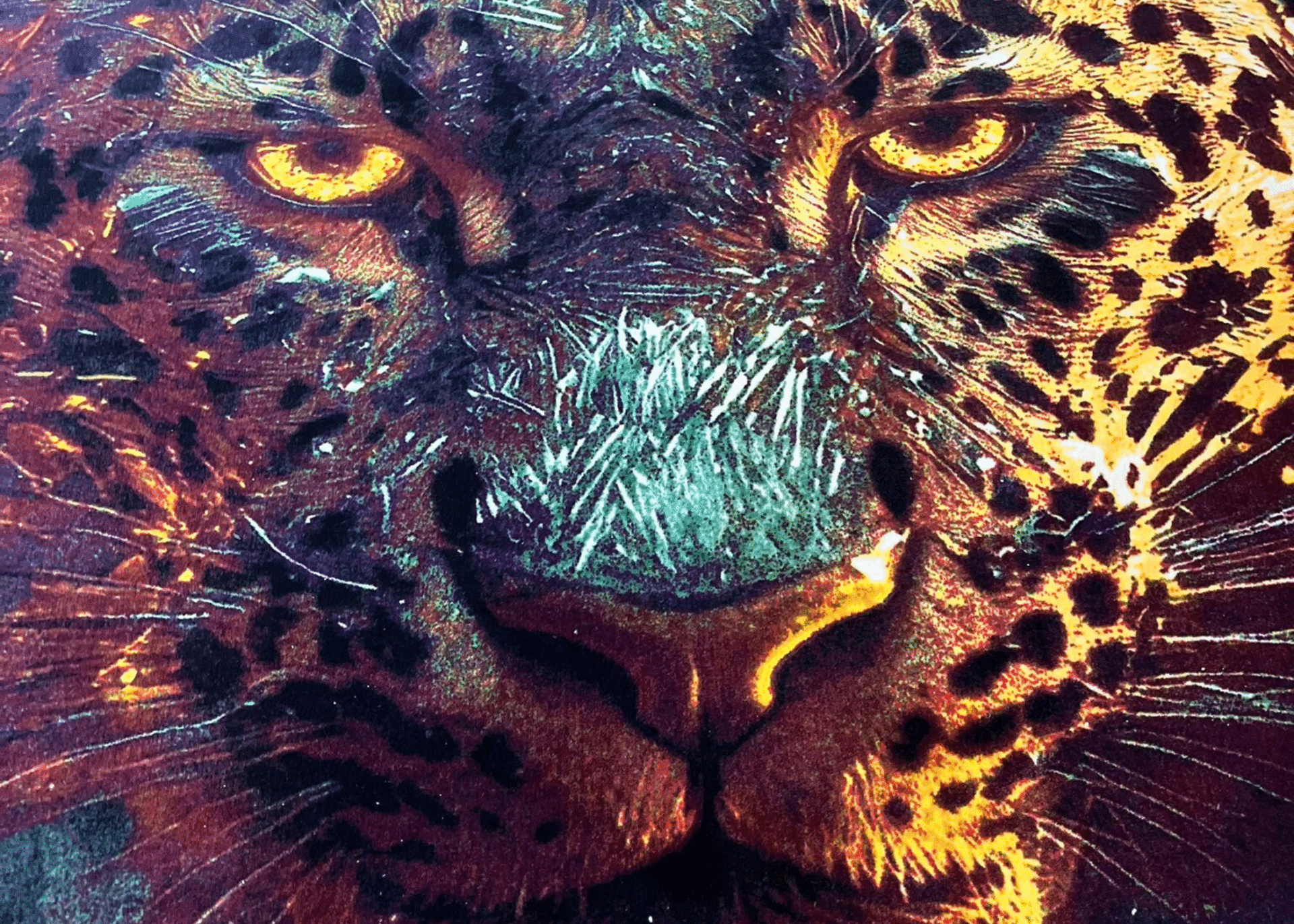 Leopard face printed onto red carpet by Balsan