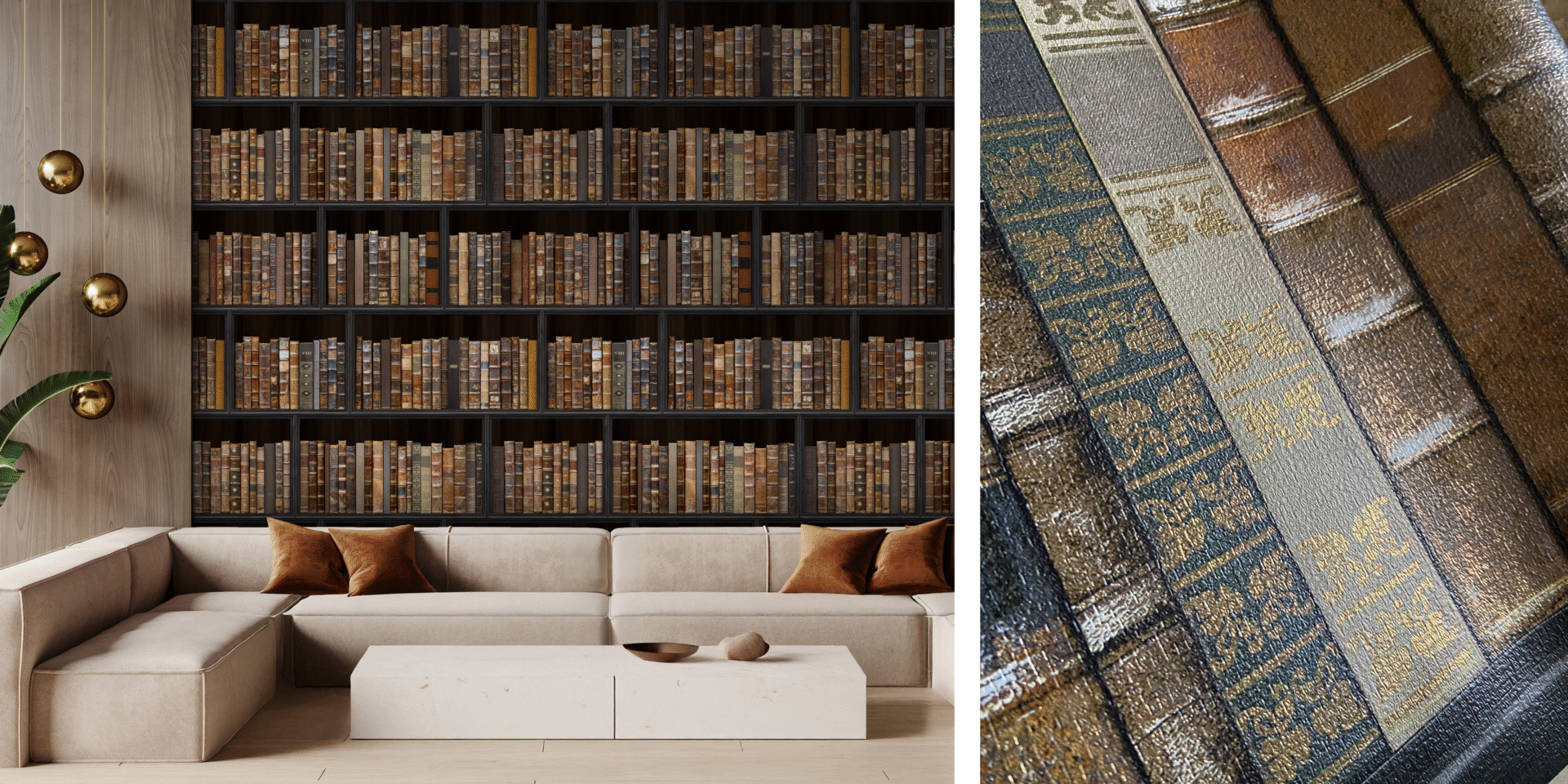 antique book inspired wallcovering from Newmor