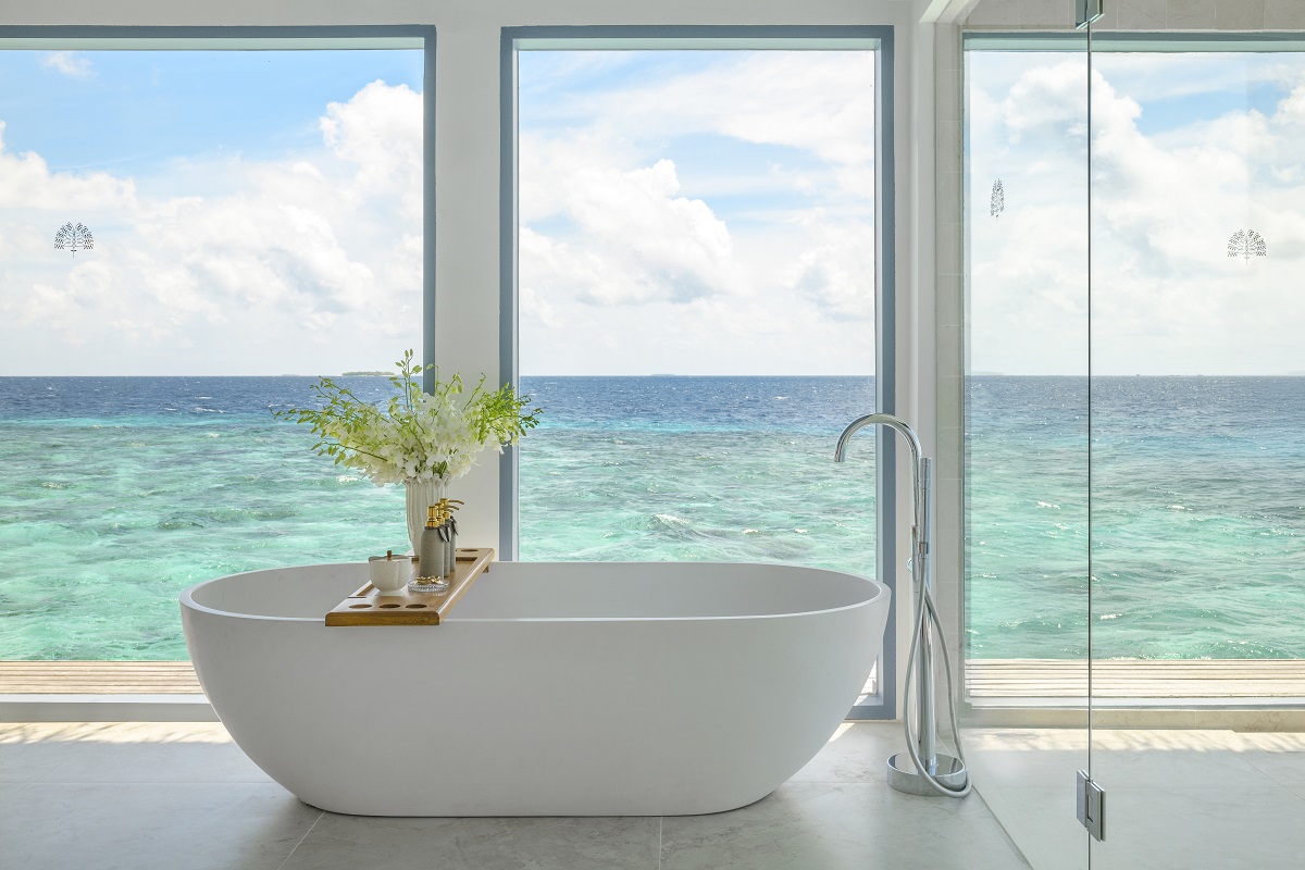 bath tub in over water residence in the Maldives with The Halcyon Private Isles