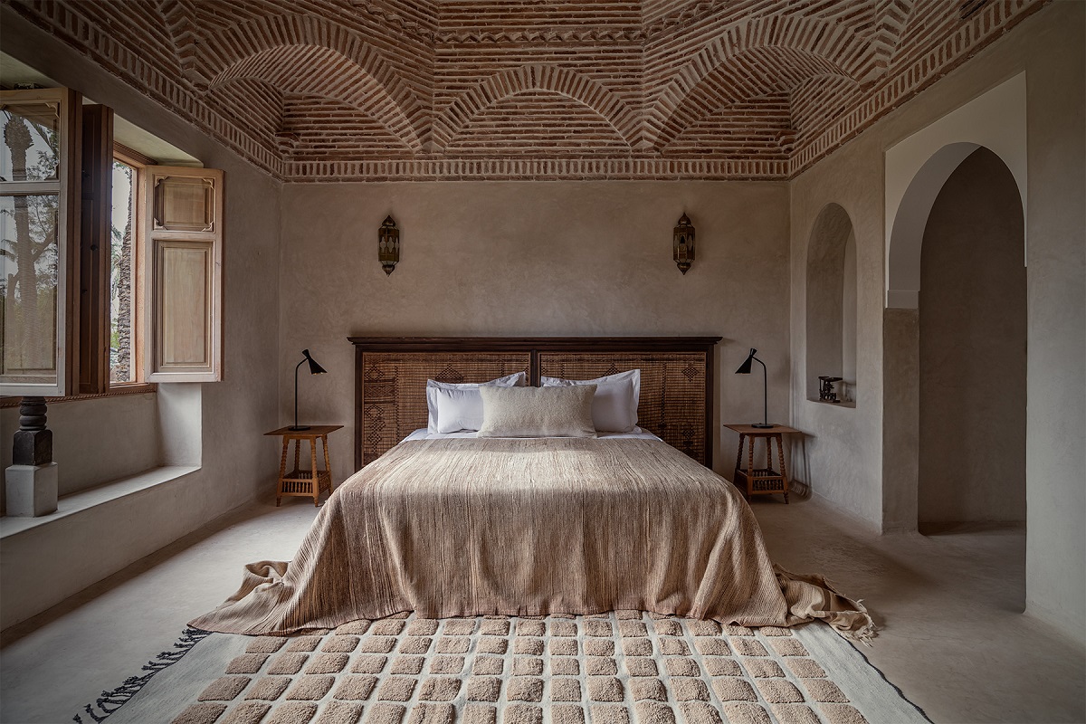 bricked arched ceiling above double bed