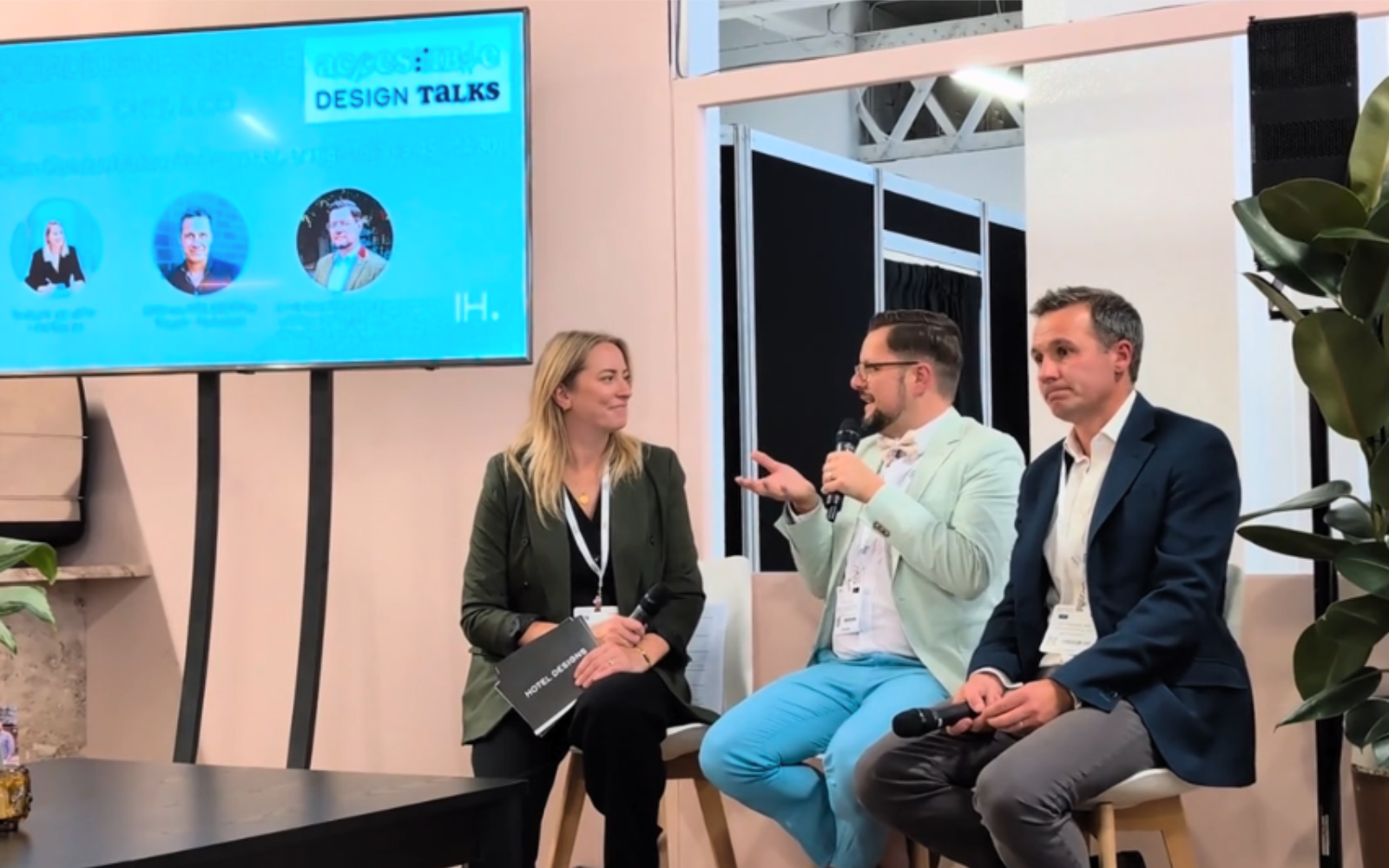 HD Editor Sophie Harper with 2 panellists at Independent Hotel Show 2025