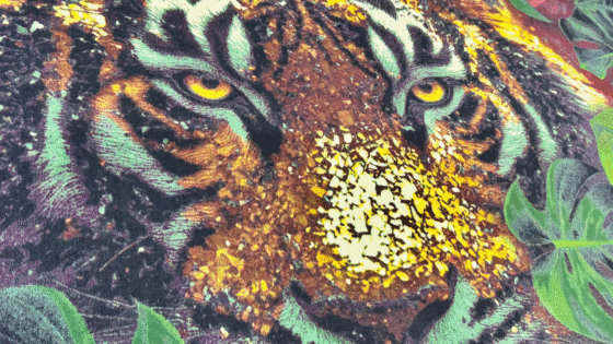 Close up of tiger head design on Brit LIst Awards red carpet, by Balsan