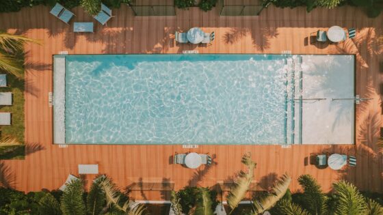 aerial view of pool and chairs at Maison Felix