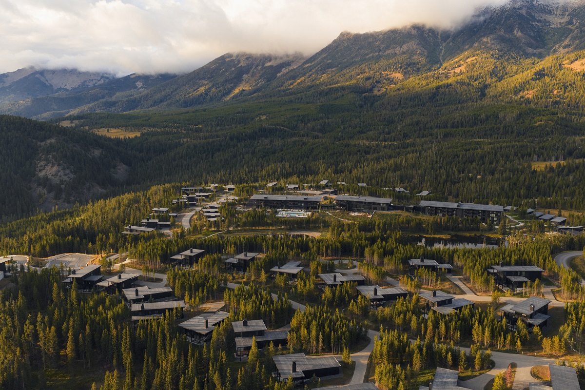 aerial drone image of One&Only moonlight basin amongst Montana scenery