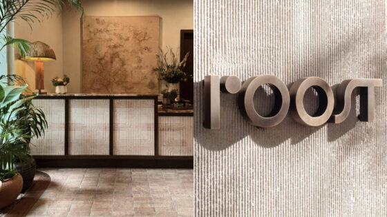 entrance branding with view through to lobby and reception at ROOST Rainey by Method Co.