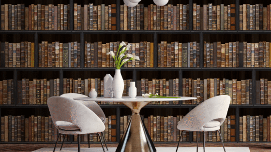 Biblioteca wallpaper from Newmor imitating antique books and bookshelf