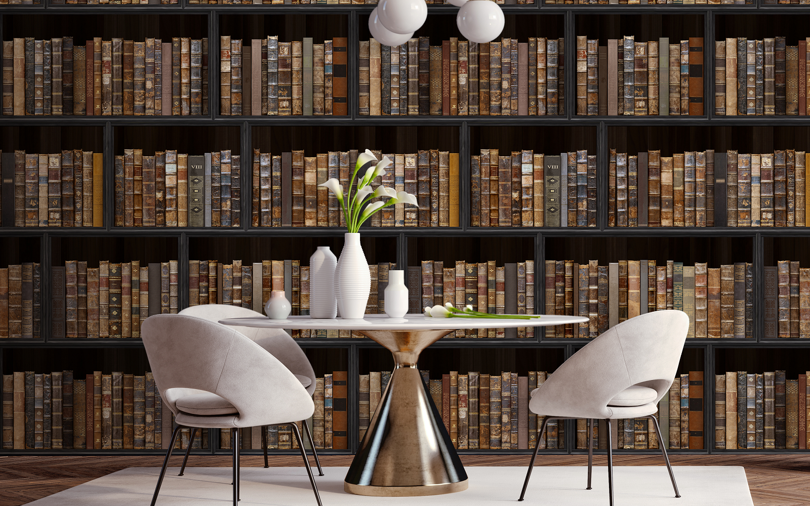 Biblioteca wallpaper from Newmor imitating antique books and bookshelf