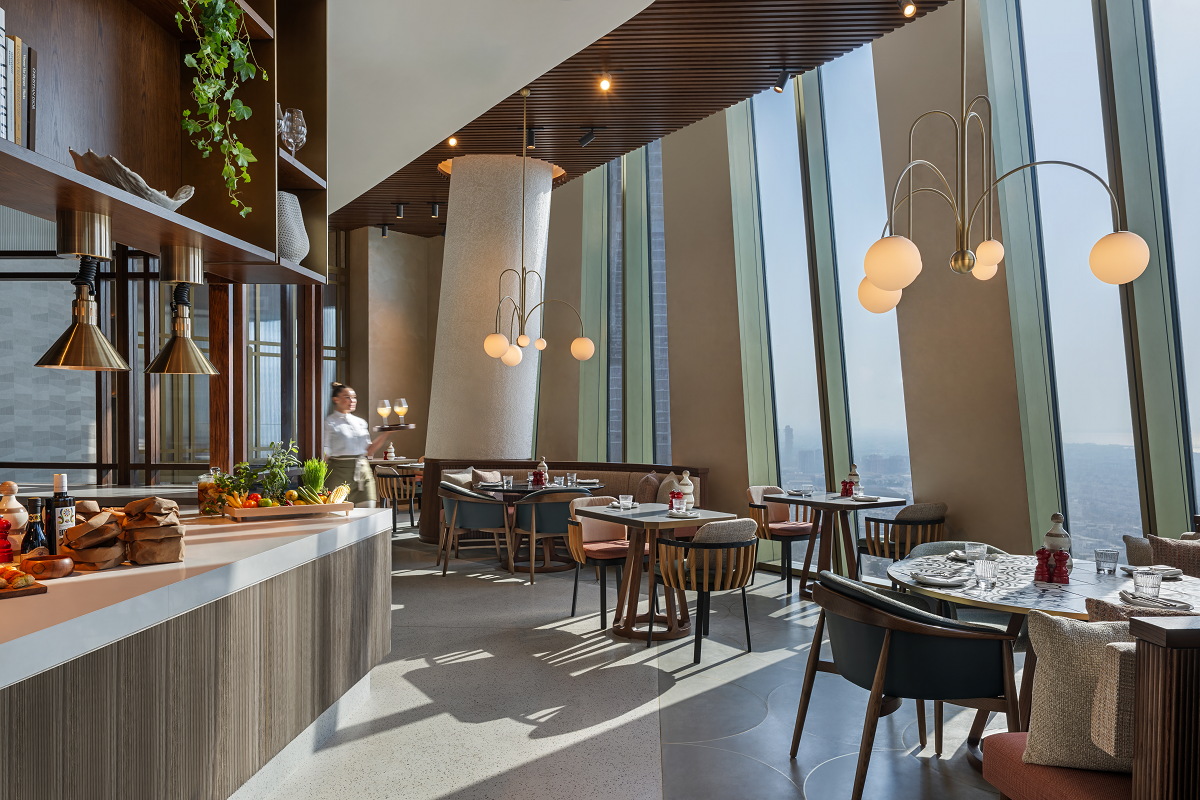 seating and views from restaurant Chitarra in Mandarin Oriental dubai