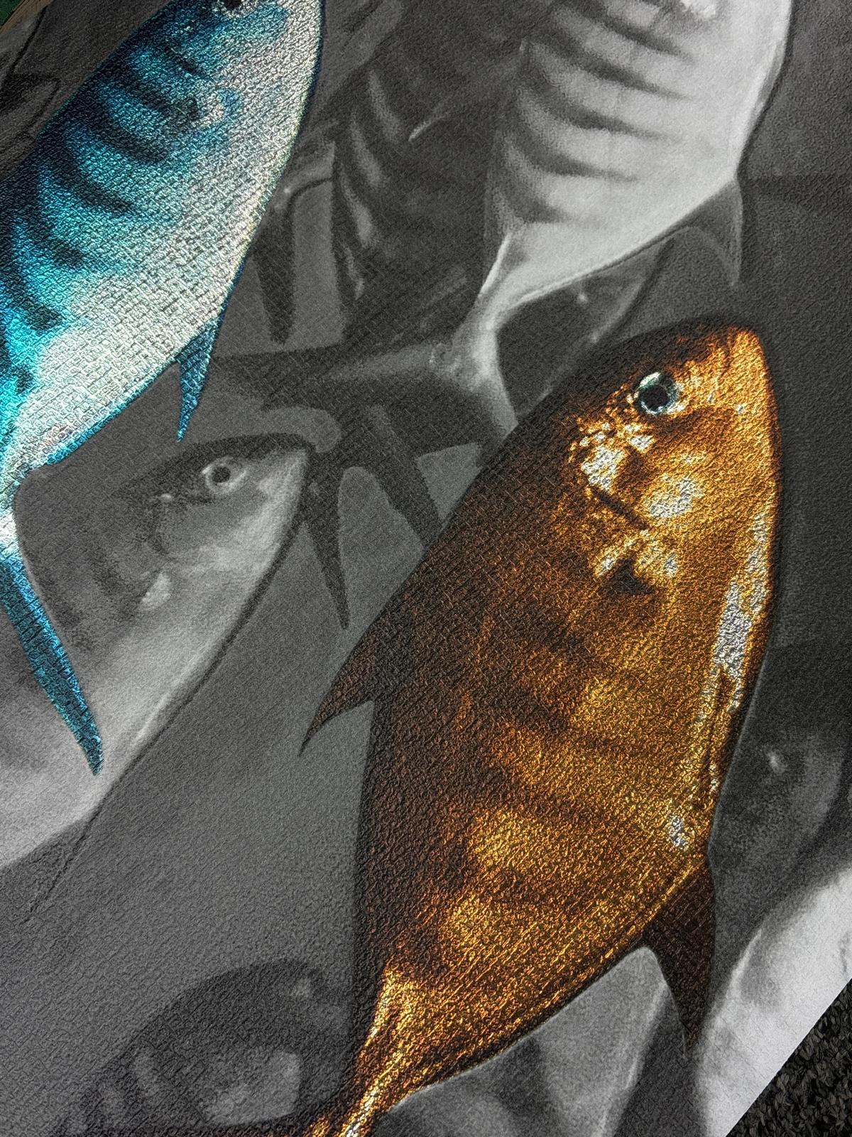 detail of maris wall covering with fish from Newmor in closeup