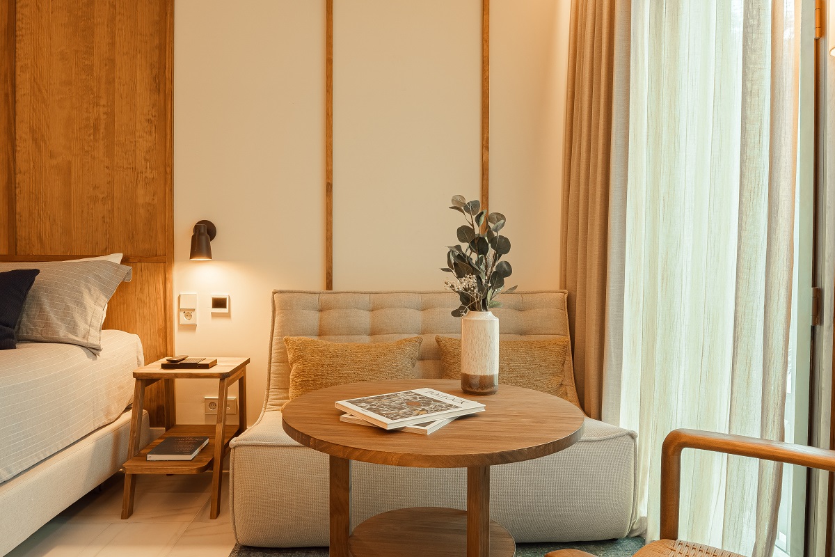 table and chair detail in guestroom ME Malaga