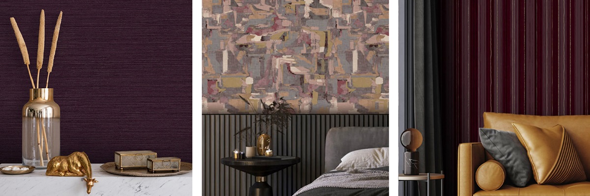 moodboard collage for Eri Silk and stripe wallcoverings from Newmor