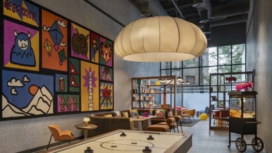 oversized light and colourful paintings in the play zone of Moxy Kathmandu