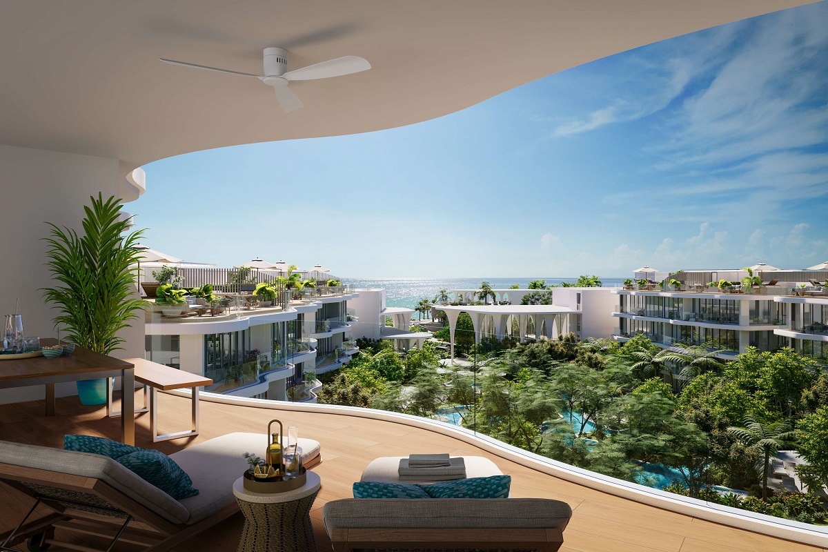 curved terrace edge in penthouse apartment with seaview