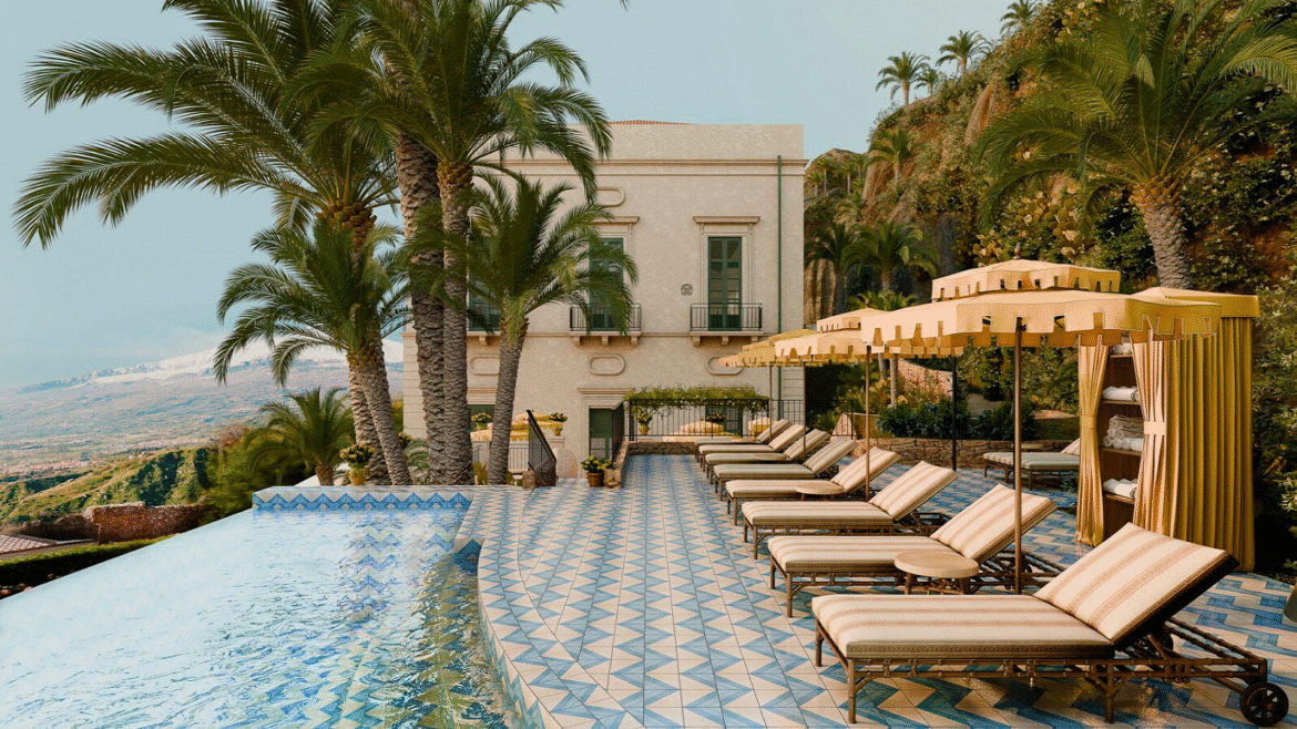 swimming pool and parasols at Villa Timeo - Belmond