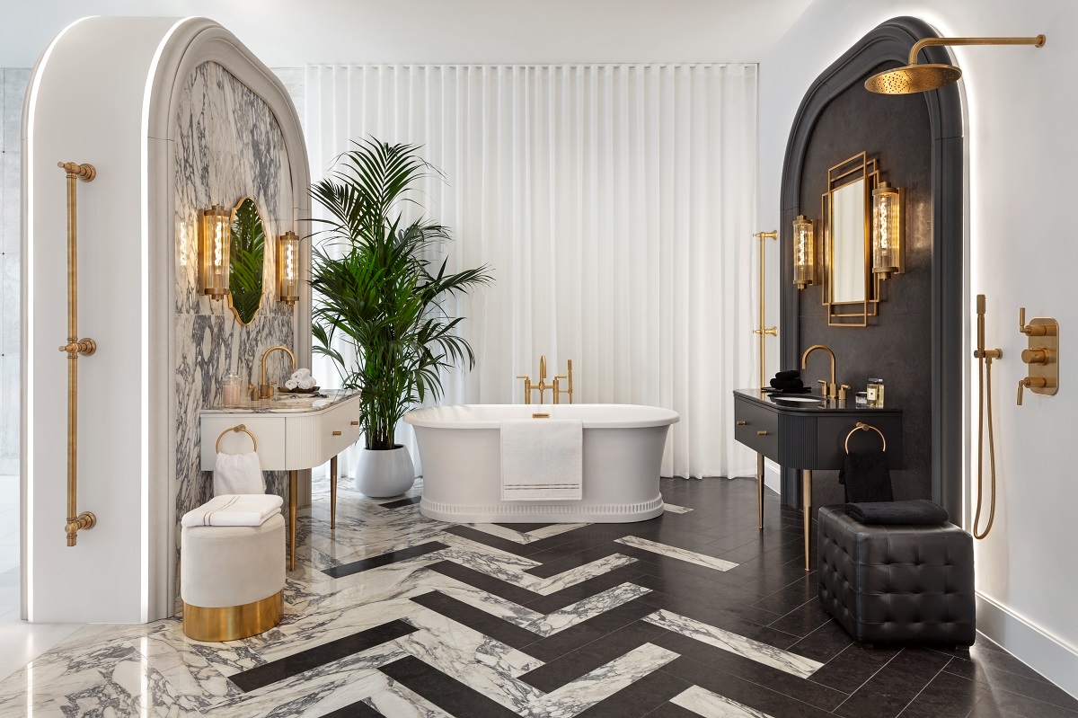 THG Paris showroom in London Design Centre with contrasting black and white design and products