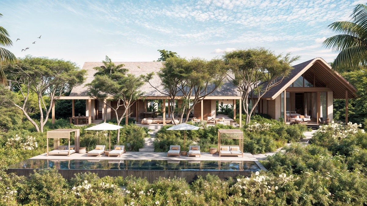 render of pool and public area Six Senses Mexico