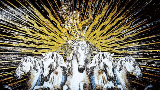 mosaic chariot and horses mosaic in L'Aventure hotel from Beaumarly