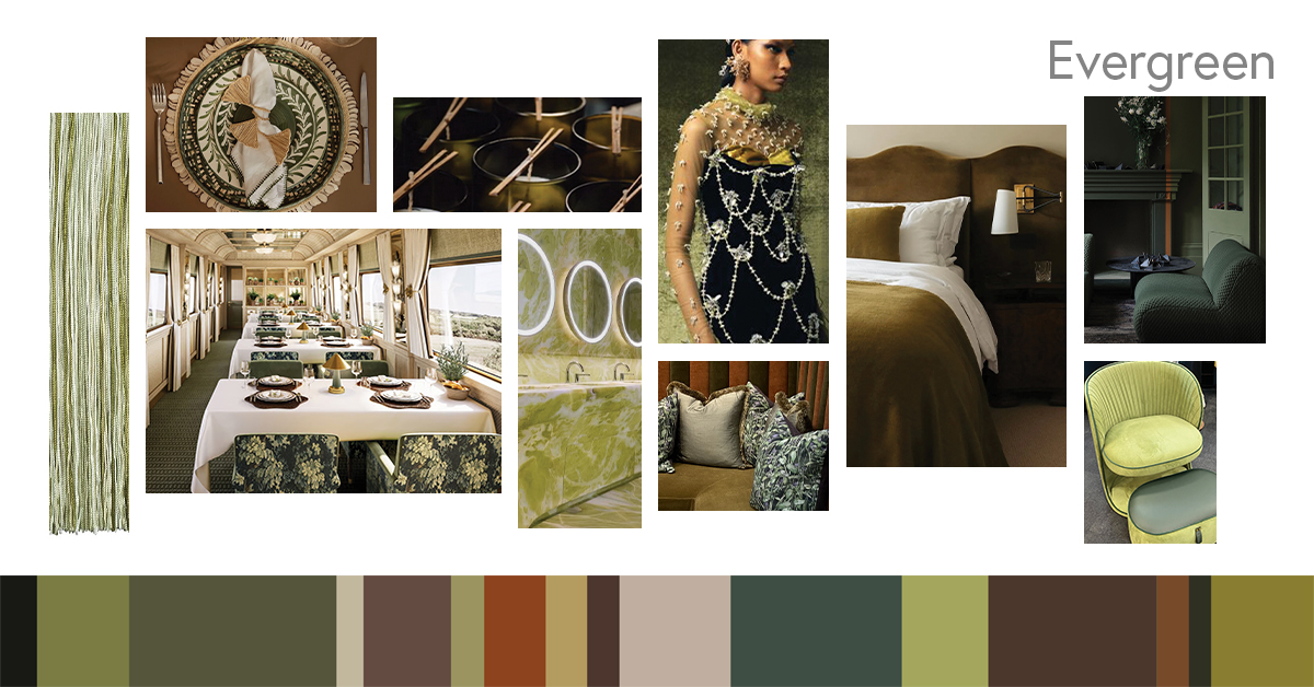 Lookbook of images related to Newmor's 2026 commercial interiors trends forecast for Evergreen