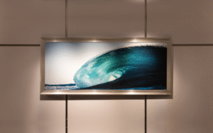 Close up of wave artwork on Luminara yacht designed by Tatiana Sheveleva