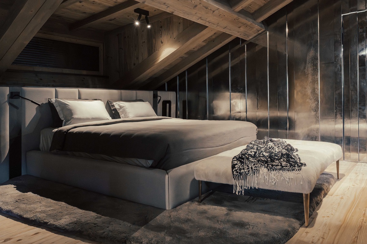 sleek lines and warm tones in Henge suite bedroom at Rosapetra