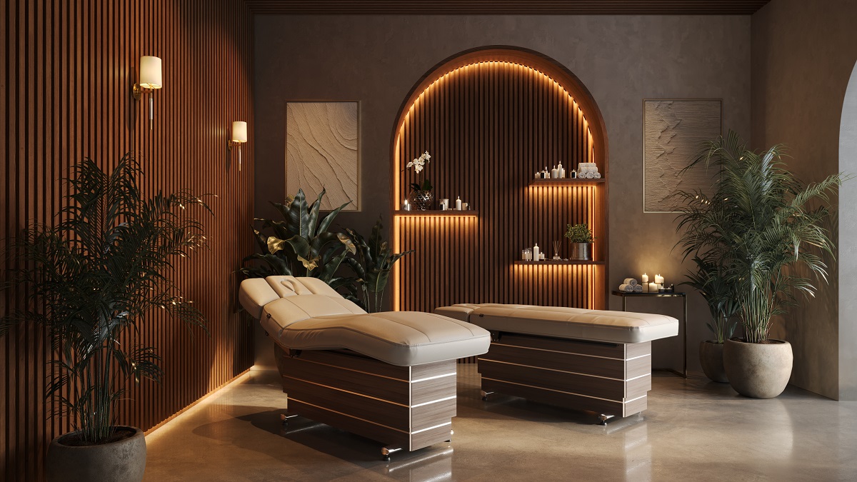 spa treatment room with beds from Lemi Italian wellness equipment