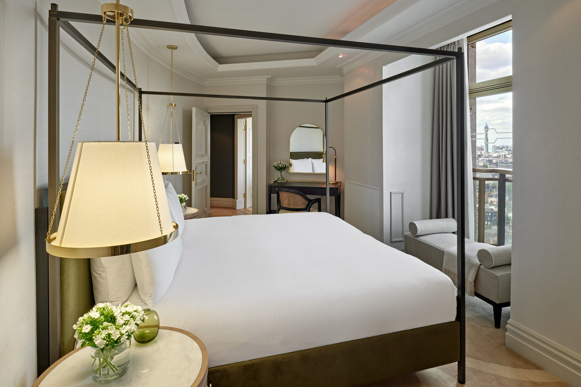 luxury hotel bedroom at London Hilton on Park Lane