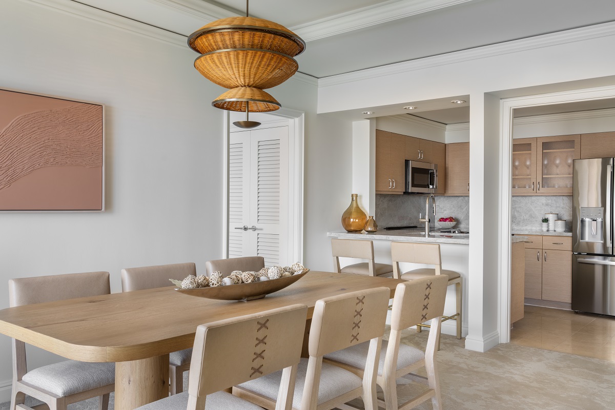 ktchen and dining area in ritz Carlton Key Biscayne suite