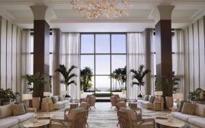 otel lobby with chairs and palm trees in Ritz-Carlton-Key-Biscayne