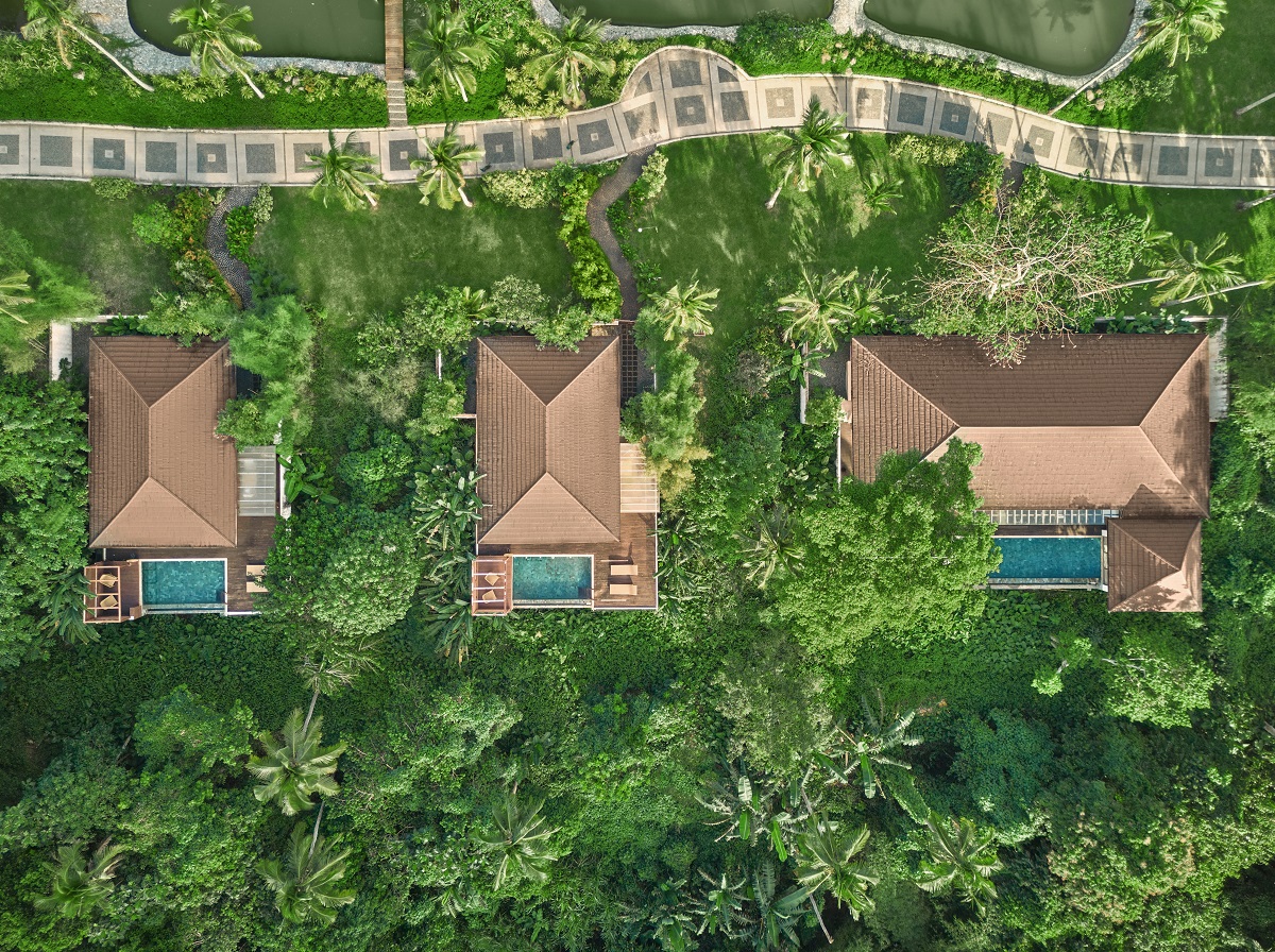 aerial view of wellness retreat in the Philippines set in tropical landscape