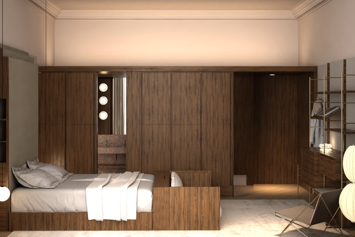 Wood panelled bedrrom at Mercer Madrid