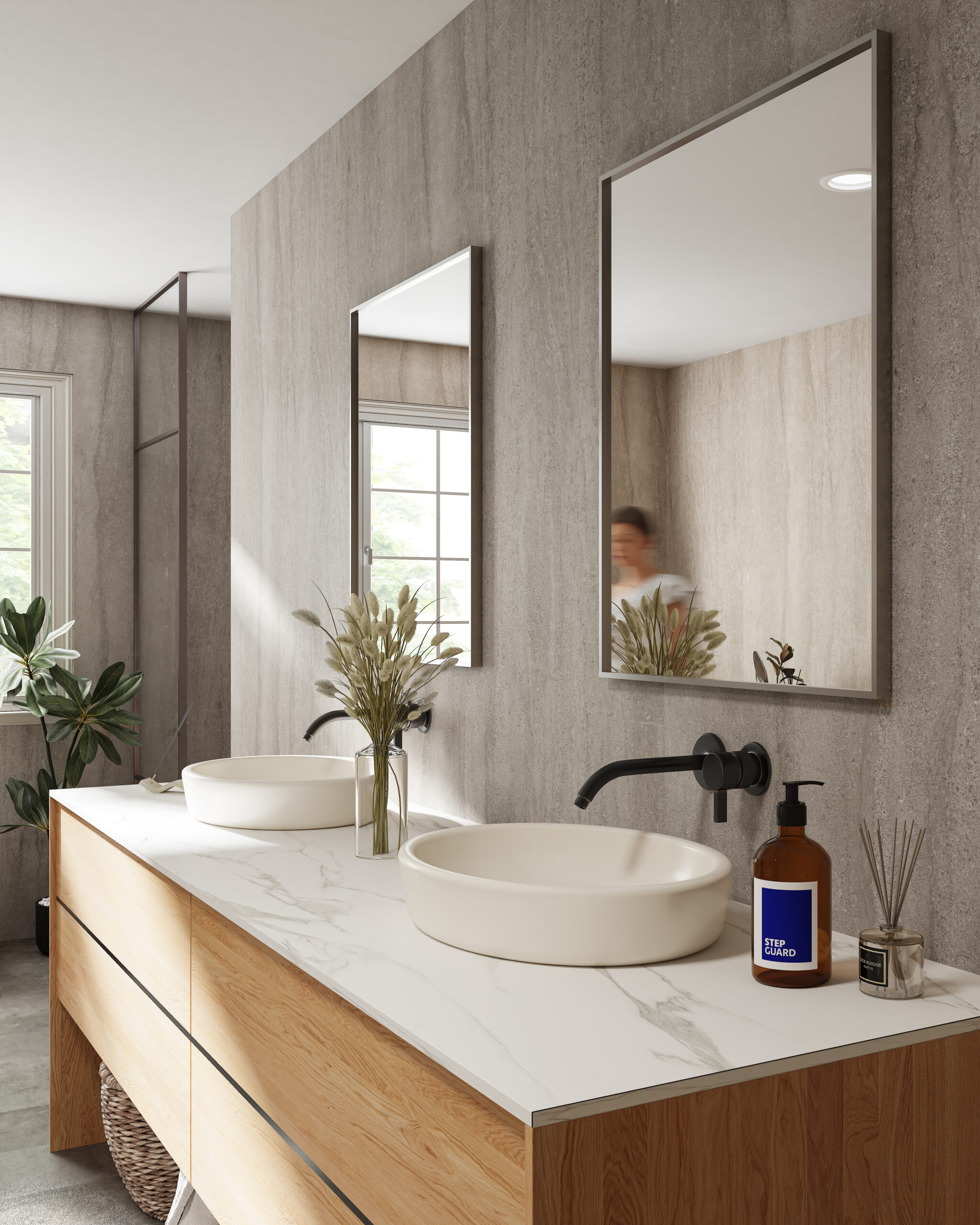 STEP GUARD fast panel surface in grey in hotel bathroom design