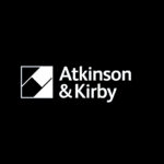 Atkinson & Kirby logo in white with black background