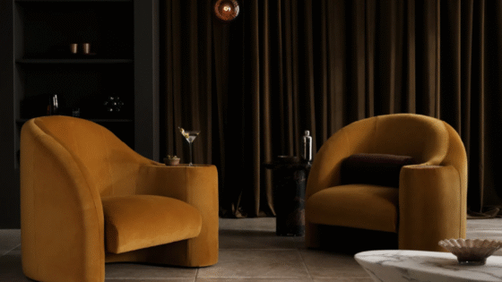 Stellar Armchair in mustard velvet
