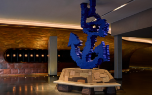 Blue anchor sculpture at Sea Containers London