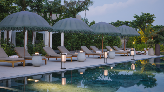 Pool lounges on the edge of the Raffles Sentosa Singapore pool