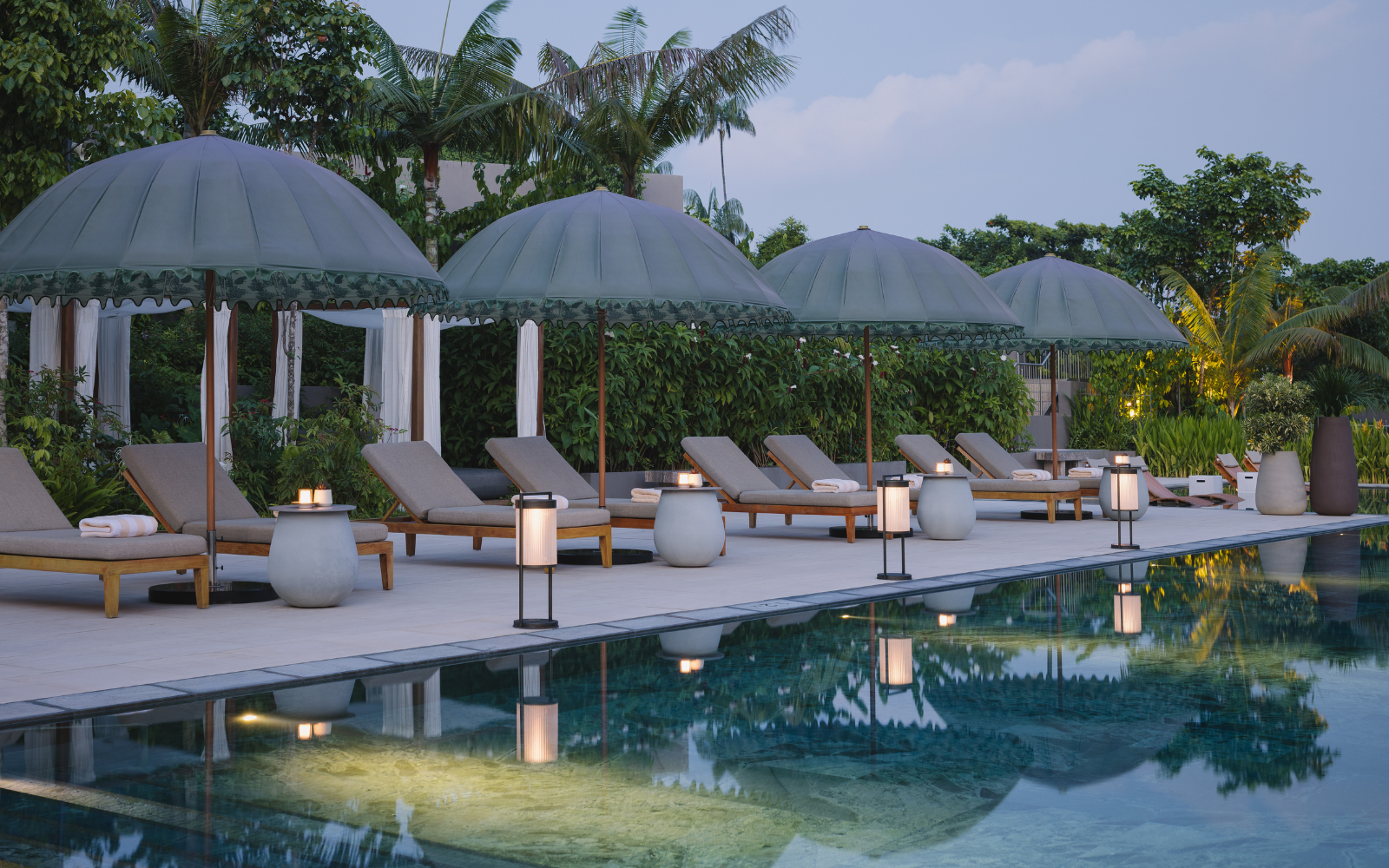 Pool lounges on the edge of the Raffles Sentosa Singapore pool