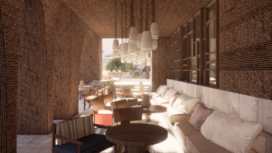 Indoor-outdoor lounge area at Nomade Temple Ibiza