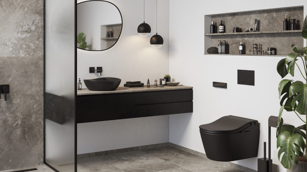 TOTO bathroom in black and white