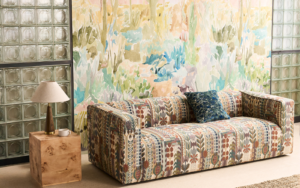 Sanderson Design Group Harlequin Zamora fabric on sofa