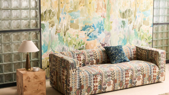 Sanderson Design Group Harlequin Zamora fabric on sofa